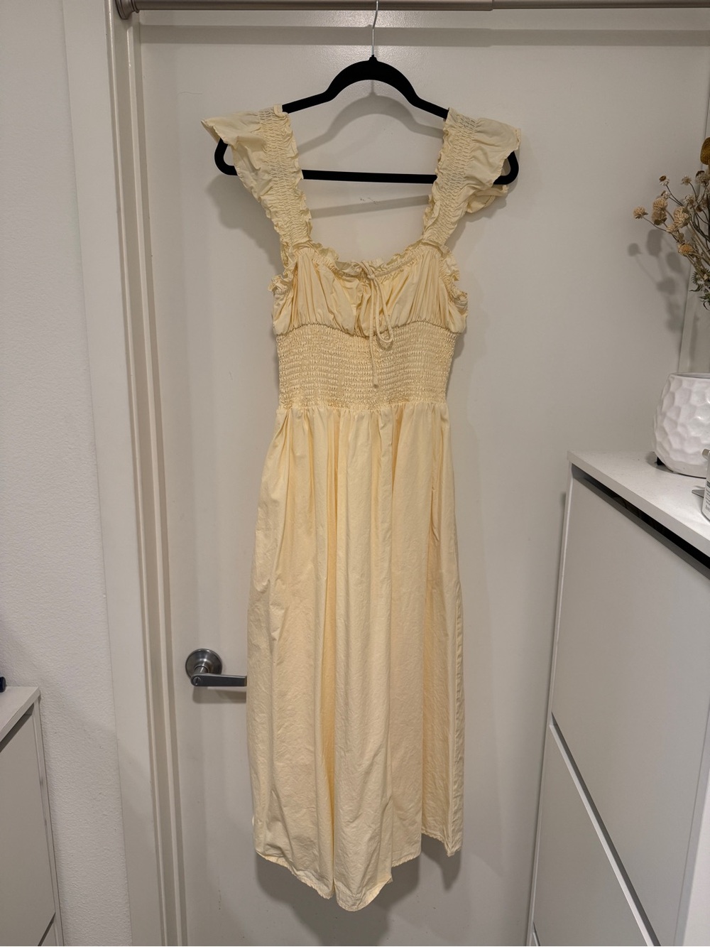 Petal & Pup Pale Yellow Ruffle Strap Smocked Midi Dress